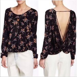 Free people L floral backless string detail top